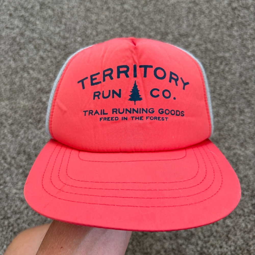 Territory Run Co Hat Strap Back Coral Pink Soft Brim Cap Hike Camp Trail Outdoor